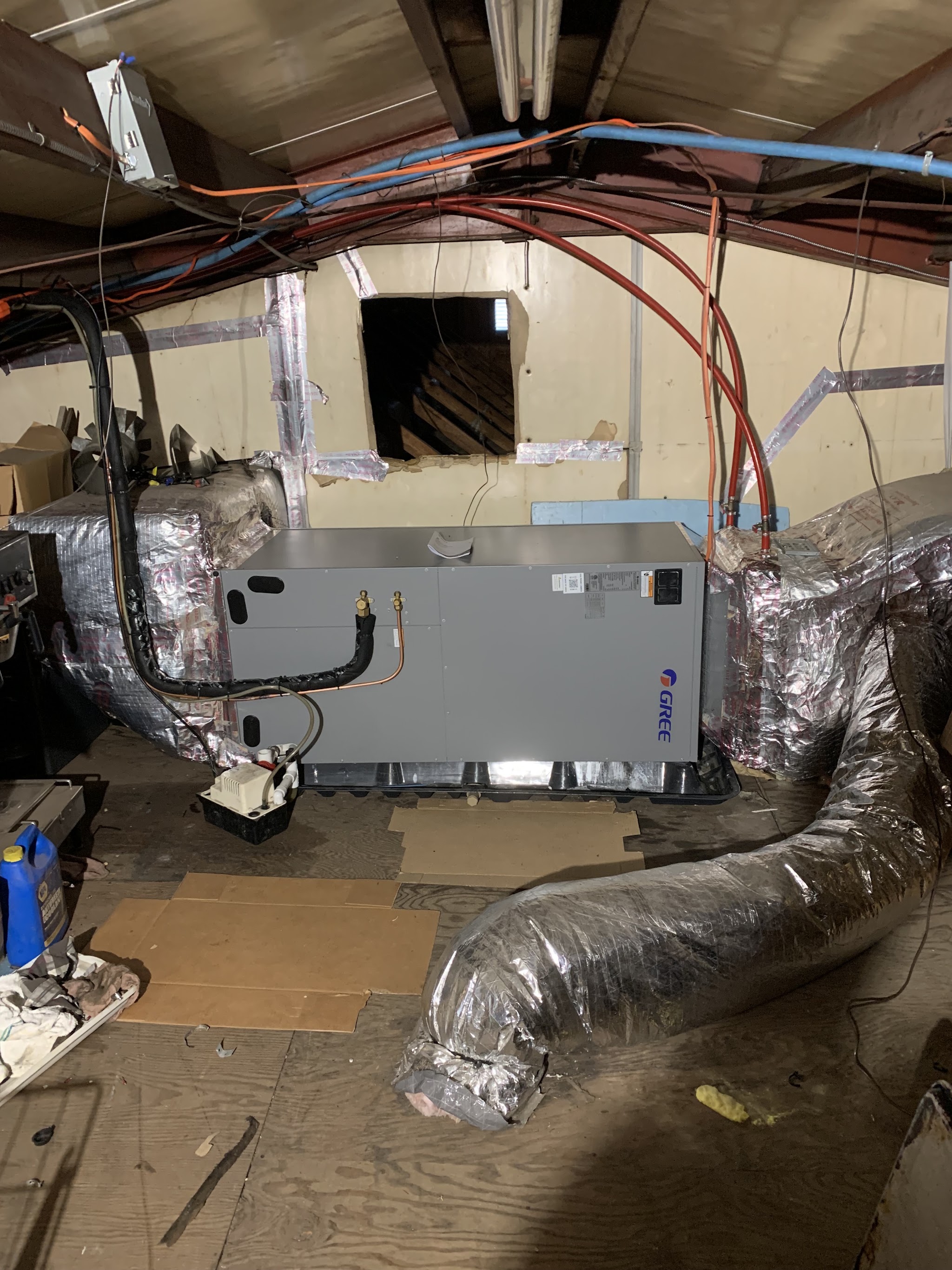 GREE mini-split air handler installed in attic by G&M Heating